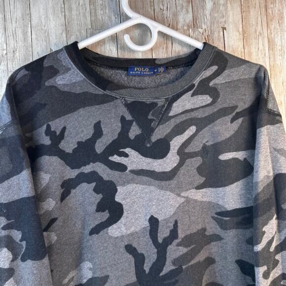 Polo Ralph Lauren Sweatshirt Womens M Black Gray‎ Camo Oversized Fleece Preppy - Picture 3 of 7